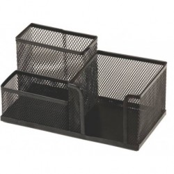 Suport instrumente de scris Office Cover, 3 compartimente, plasa metalica, negru