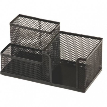 Suport instrumente de scris Office Cover, 3 compartimente, plasa metalica, negru