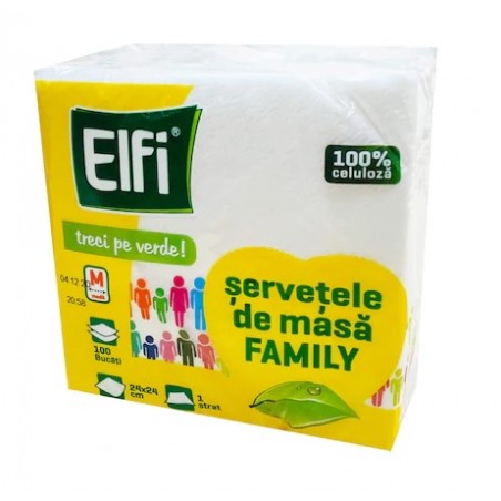 Servetele de masa Elfi, 1 strat, alb,100 bucati/pachet