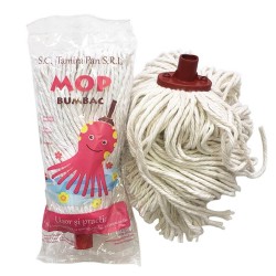 Mop de bumbac cu fibre albe si montura din plastic, 280 gr, TAMIRA