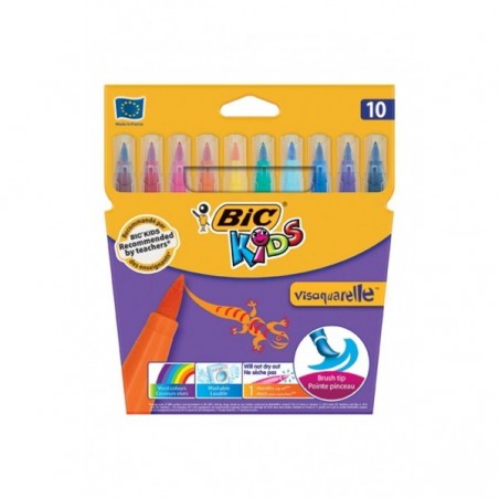 Carioci colorate Bic Kids Visaquarelle, 10 culori, tip pensula, lavabile