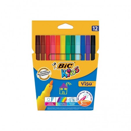 Carioci colorate Bic Kids Visa, 12 culori, lavabile
