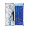Trusa geometrie Keyroad, 11 piese, cutie metalica albastru