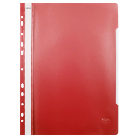 Dosar cu sina Noki 482011-080, plastic, rosu, multiperforatii pentru arhivare, colturi rotunjite, set 25 buc