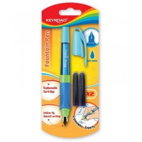 Stilou Keyroad Easy Writer, penita iridium, alimentare rezerve, grip ergonomic, diverse culori, blister (+2 rezerve)