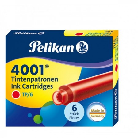 Patroane cerneala scurte (rezerve) Pelikan , cerneala rosie, set 6 buc