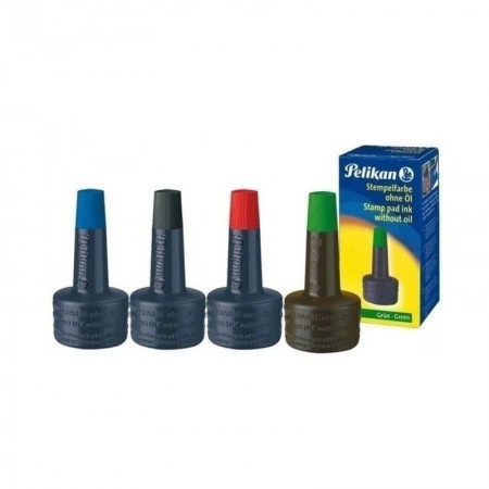 Tus stampila Pelikan, neuleios, negru, 28ml, cu picurator, negru / albastru / rosu/ verde