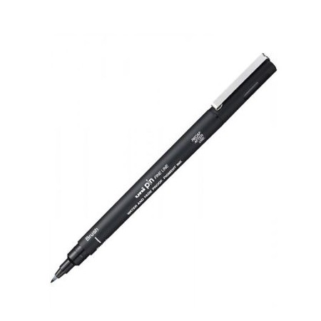 Liner pe baza de apa, cu capac, varf pensula, negru, UNI-PINBR