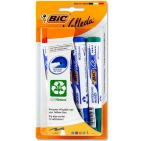 Marker tabla Bic Velleda, varf rotund, 2.5mm, corp gros, set 4 culori (verde, negru, albastru, rosu)