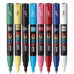 Marker UNI Posca PC-1M, varf rotund, 0.7mm, set 8 culori
