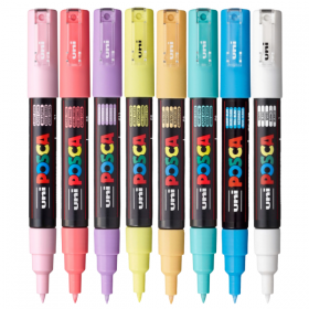 Marker UNI Posca PC-1M, varf rotund, 0.7mm, set 8 culori pastel