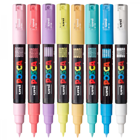 Marker UNI Posca PC-1M, varf rotund, 0.7mm, set 8 culori pastel