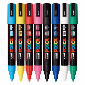 Marker UNI Posca PC-5M, varf rotund, 1.8-2.5mm, set 8 culori