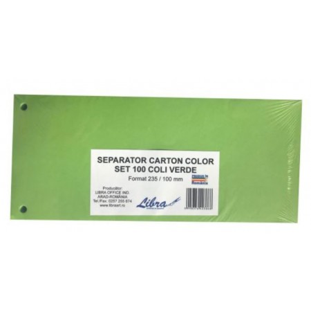 Separator de carton cu 2 perforatii, A7, culori aprinse, 100 buc/set