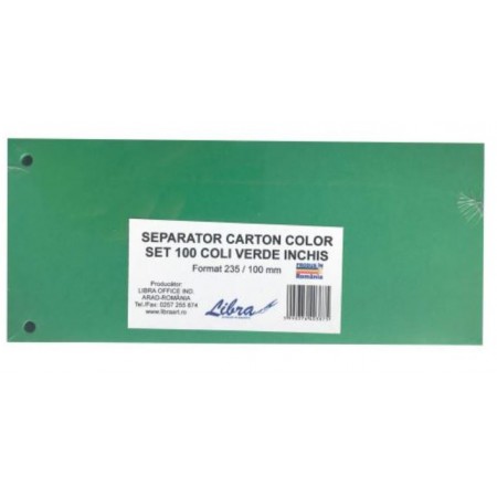 Separator de carton cu 2 perforatii, A7, culori aprinse, 100 buc/set