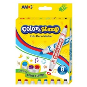 Carioci colorate Amos, 2 capete, 8 culori, cu stampile