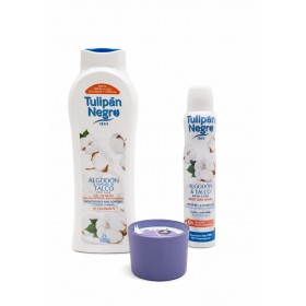 Set cadou Tulipán Negro Algodon & Talco + Lumânare parfumată (cu pungă transparentă)