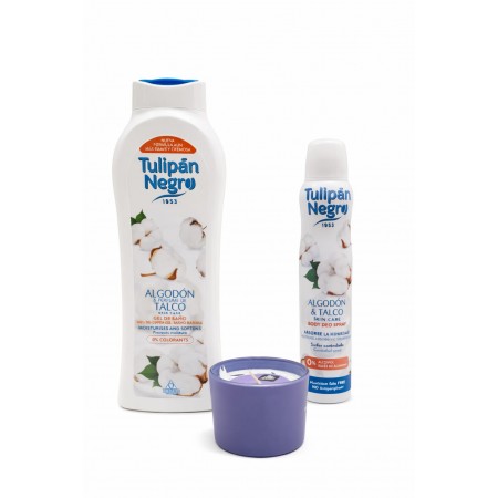 Set cadou Tulipán Negro Algodon & Talco + Lumânare parfumată (cu pungă transparentă)