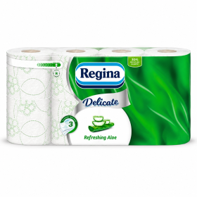 Hartie igienica Regina, refreshing aloe, 3 straturi, 8 role/bax