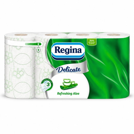 Hartie igienica Regina, refreshing aloe, 3 straturi, 8 role/bax