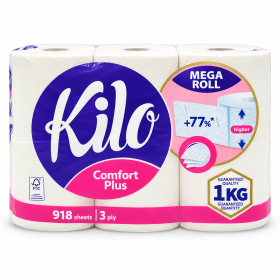 Hartie igienica Kilo, 918 foi, 3 straturi, 6 role/bax