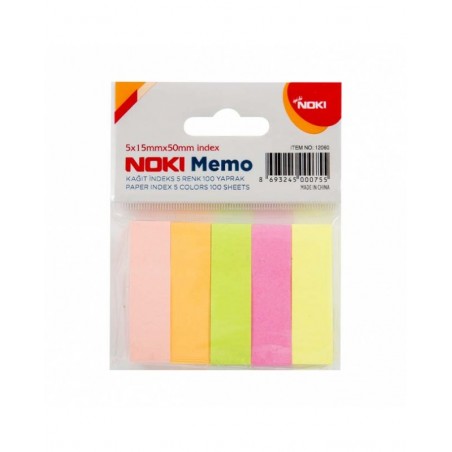 Index adeziv Noki, 500 coli, 15x50mm, hartie, 5 culori neon
