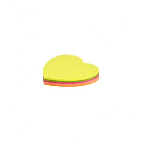 Notes Adezive Inima , 5 culori neon, 75x75mm, 100 coli
