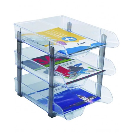Tavita documente Ark, 3 nivele, plastic, transparent / fumuriu