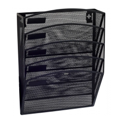 Suport documente Grand, 43.5x30.8x7.8cm, vertical, de perete, 5 compartimente, plasa metalica, negru